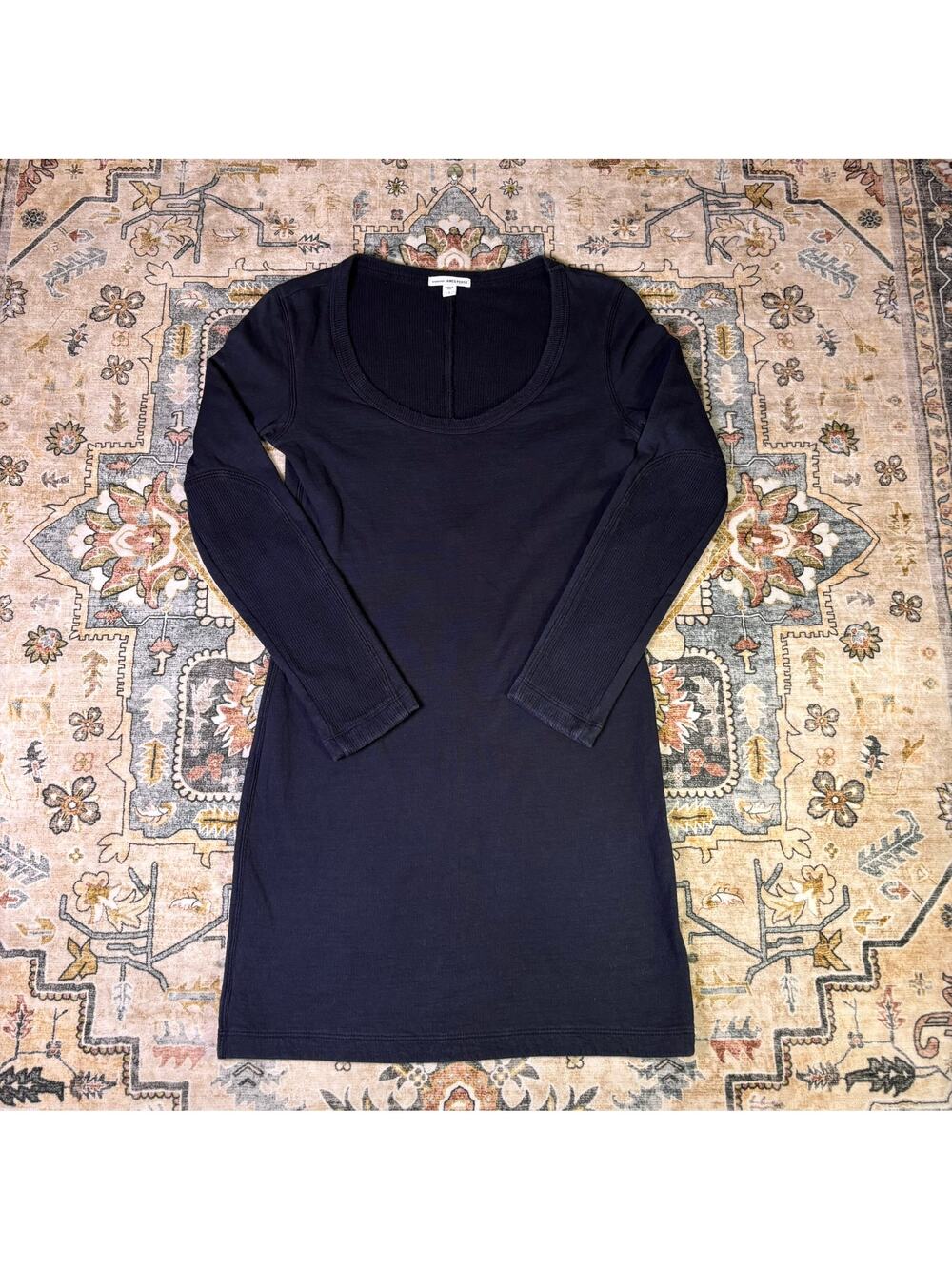 Standard James Perse Scoop Neck Ribbed Little Black Lounge Dress Size 1 USA